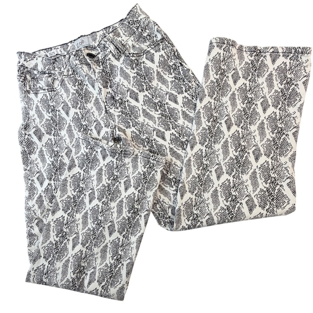Zoe + Phoebe Womens‎ Snakeskin Print Mid Rise Wide Leg Pants Size 5 Black White